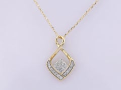 14K Yellow Gold Twisted Infinity Criss-Cross Diamond Cluster Pendant Necklace