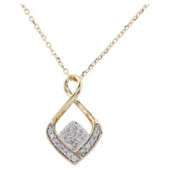 14K Yellow Gold Twisted Infinity Criss-Cross Diamond Cluster Pendant Necklace