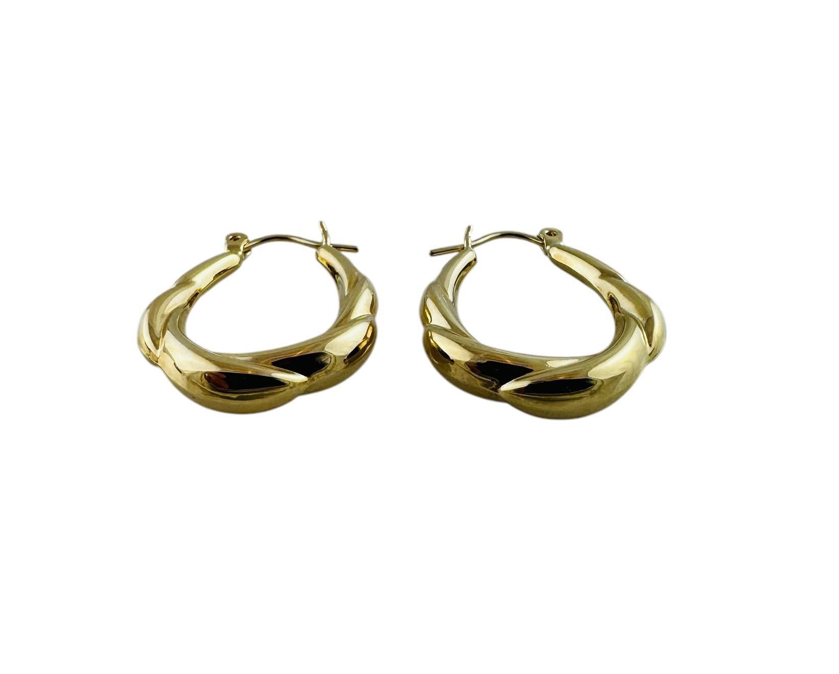 14K Yellow Gold Twisted Oval Hoop Earrings #20687 For Sale 2