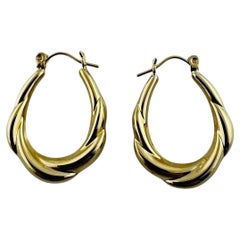 14K Gelbgold gedrehte ovale Creolen #20687, gedrehte Creolen