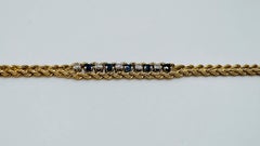 14K Yellow Gold Twisted Rope Bracelet with Alternating Diamond & Sapphire