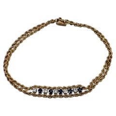 14K Yellow Gold Twisted Rope Bracelet with Alternating Diamond & Sapphire