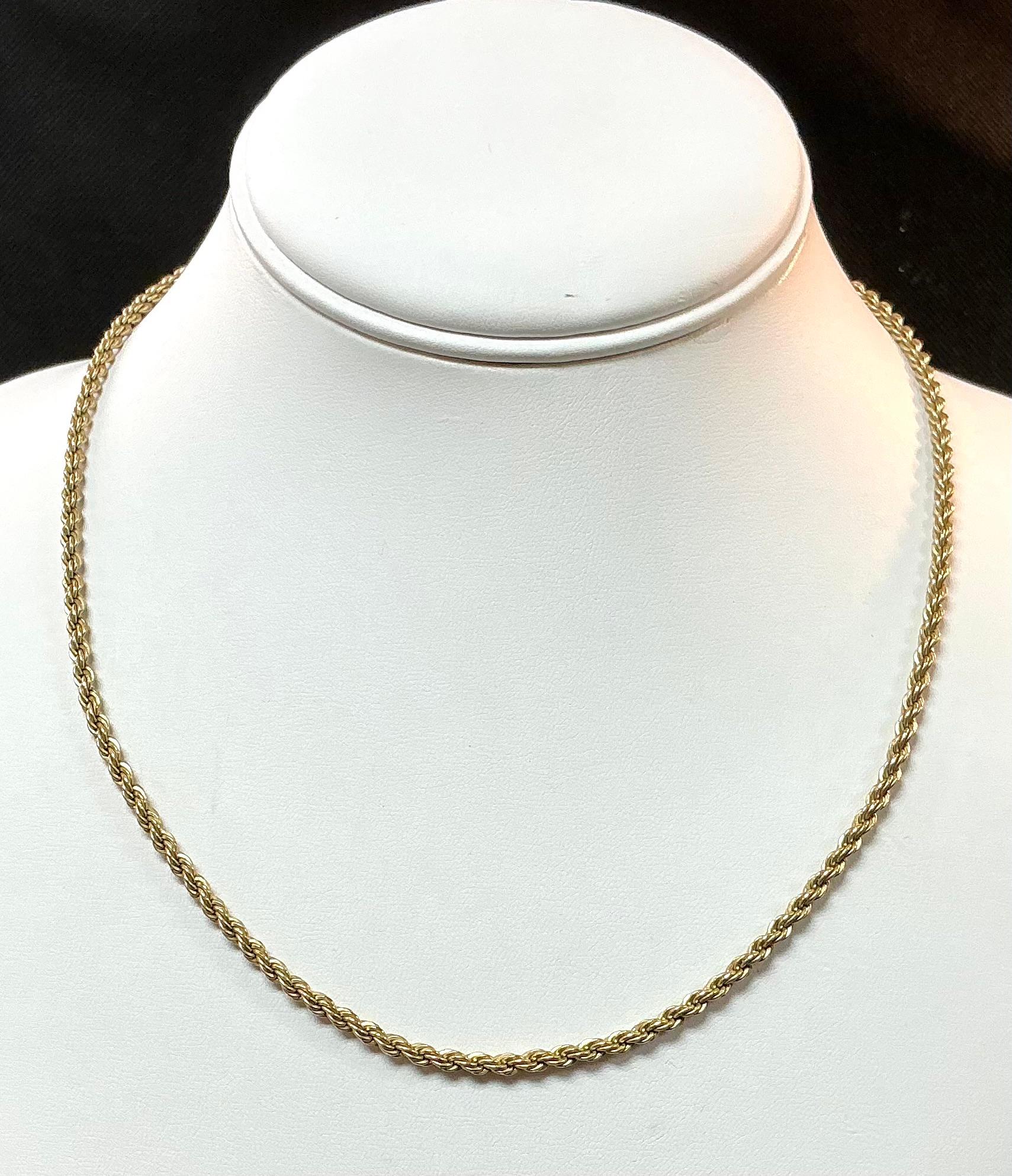 Moderno Collana a corda ritorta in oro giallo 14k, 18 pollici in vendita