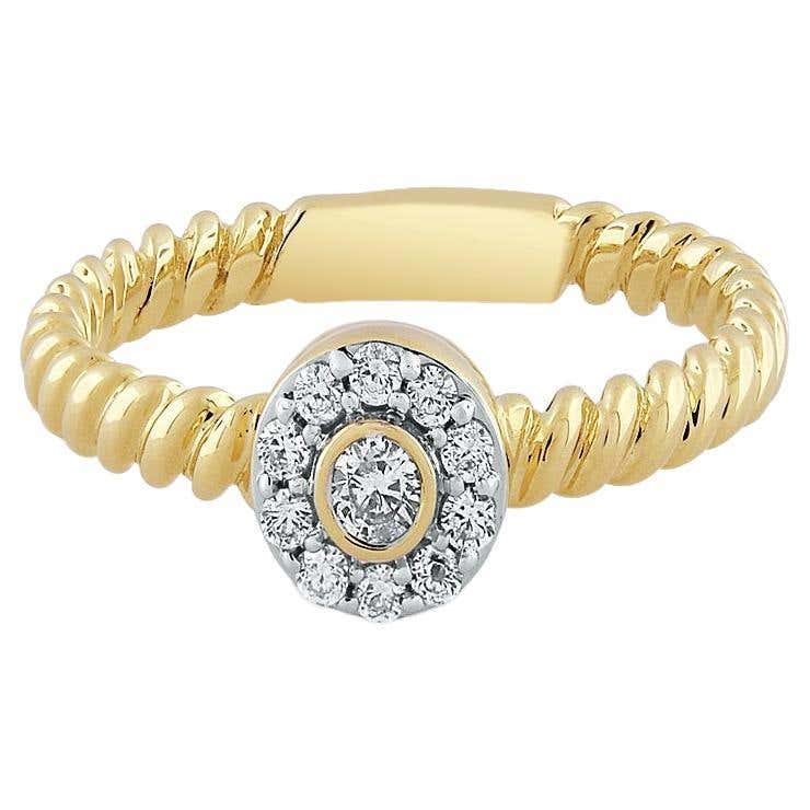 14K Yellow Gold Twisted Rope Diamond Ring For Sale at 1stDibs
