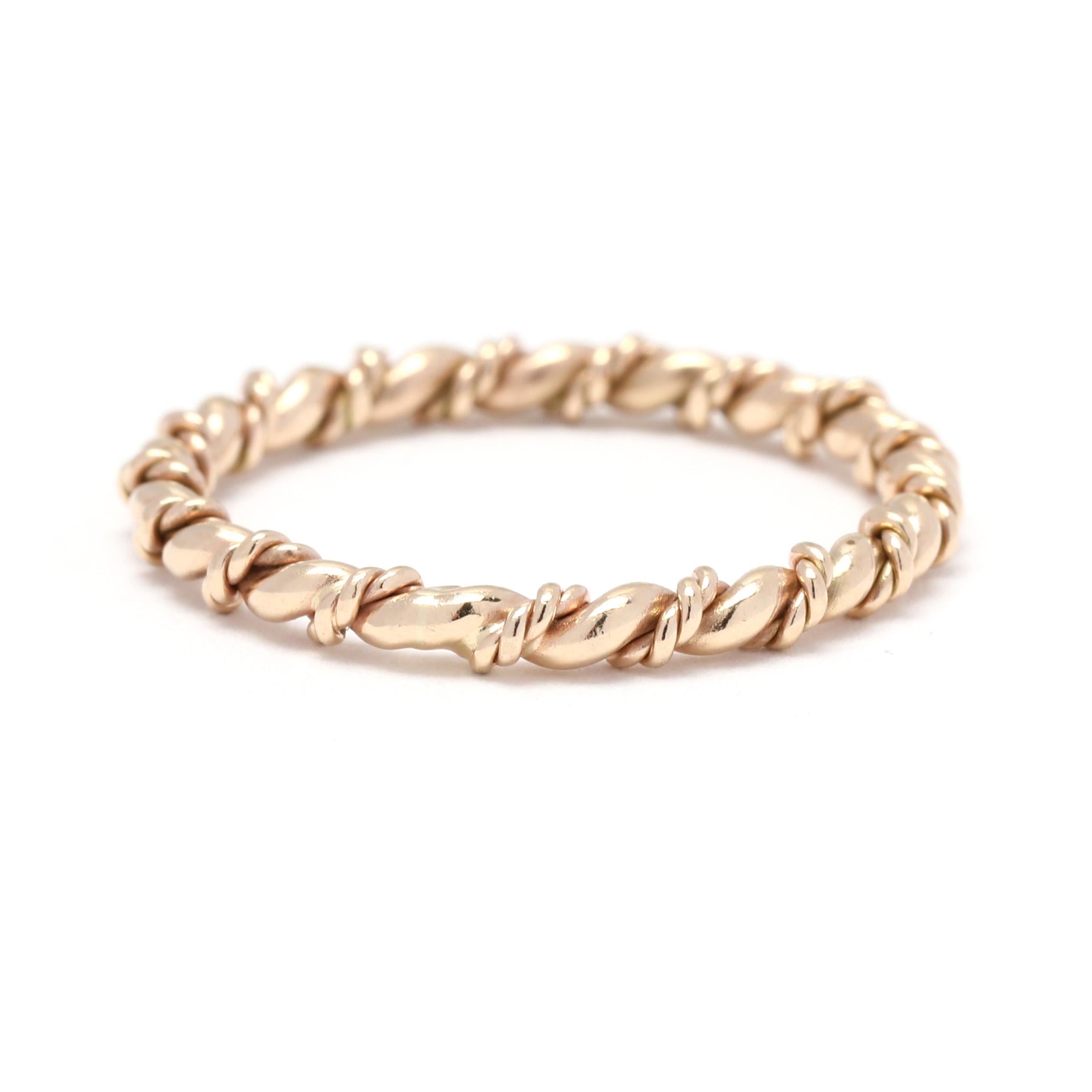 14k Yellow Gold Twisted Rope Eternity Ring, Ring Size 5.25, Band Ring, Stackable In Good Condition For Sale In McLeansville, NC