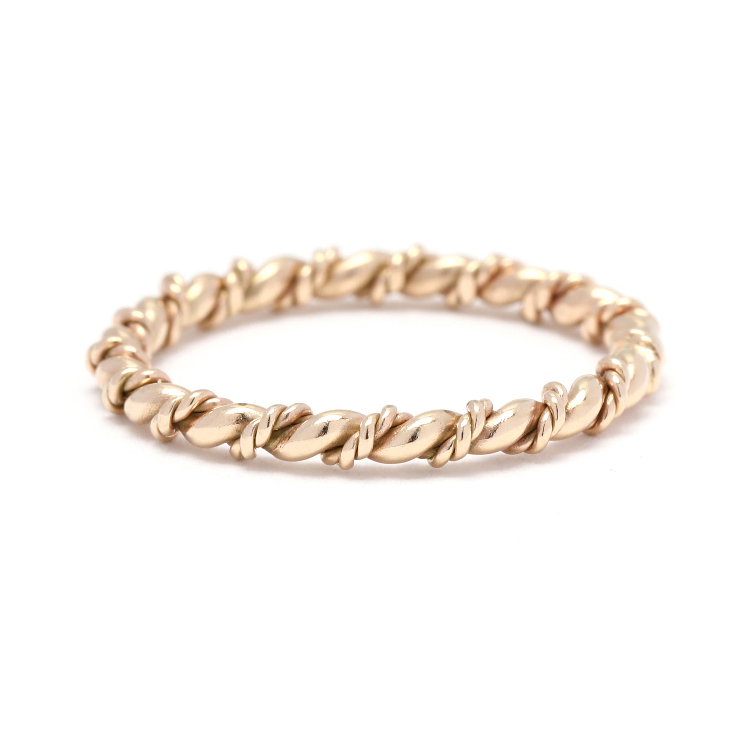 Women's or Men's 14k Yellow Gold Twisted Rope Eternity Ring, Ring Size 5.25, Band Ring, Stackable For Sale