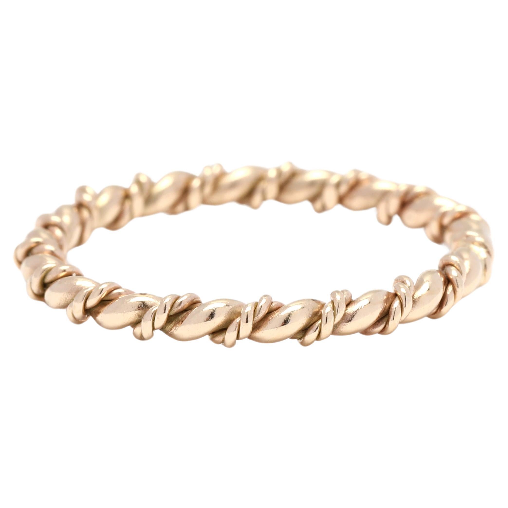 14k Yellow Gold Twisted Rope Eternity Ring, Ring Size 5.25, Band Ring, Stackable For Sale