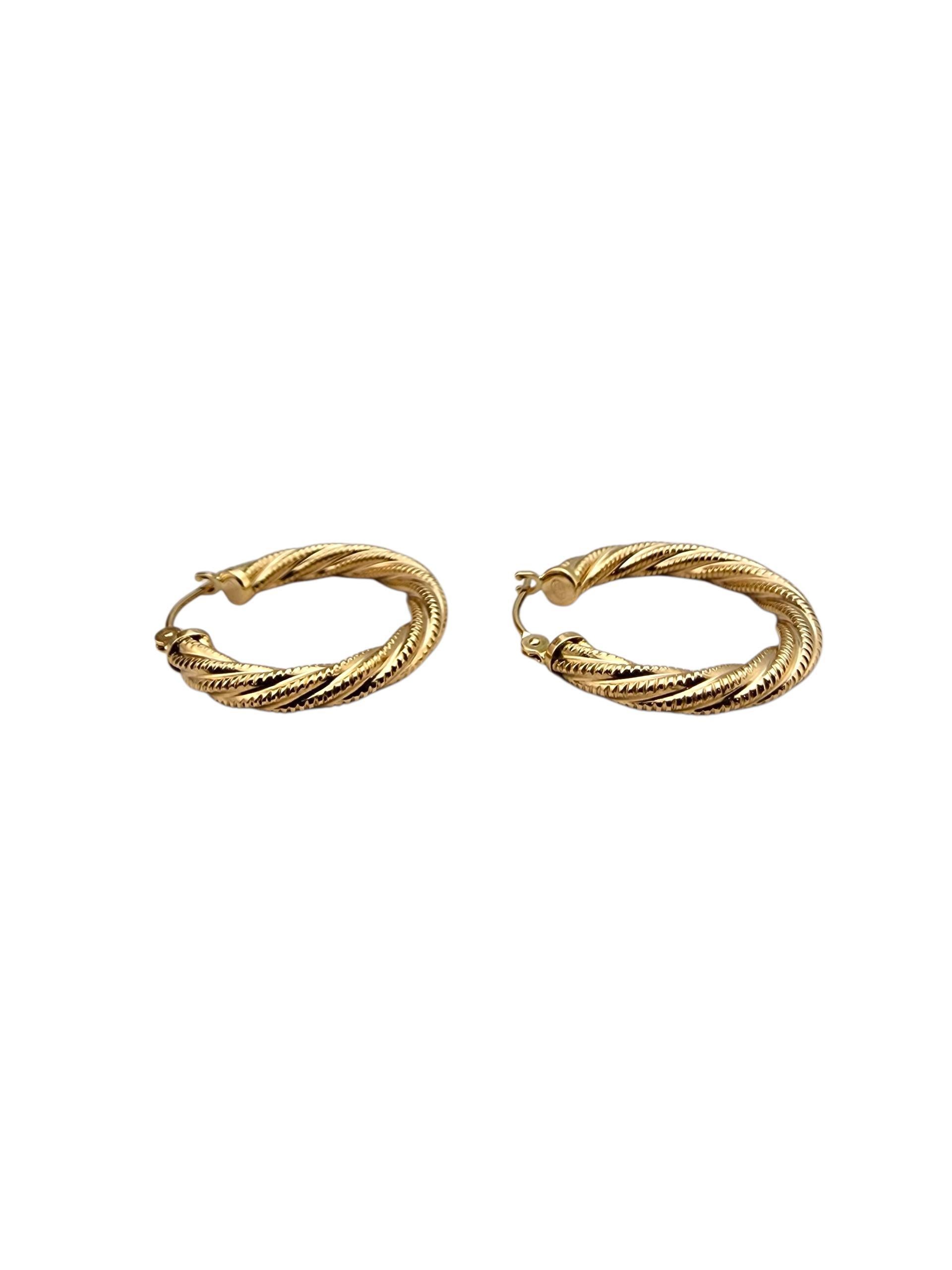 De las mujeres Pendientes de aro de cuerda retorcida de oro amarillo de 14 quilates #22710 en venta