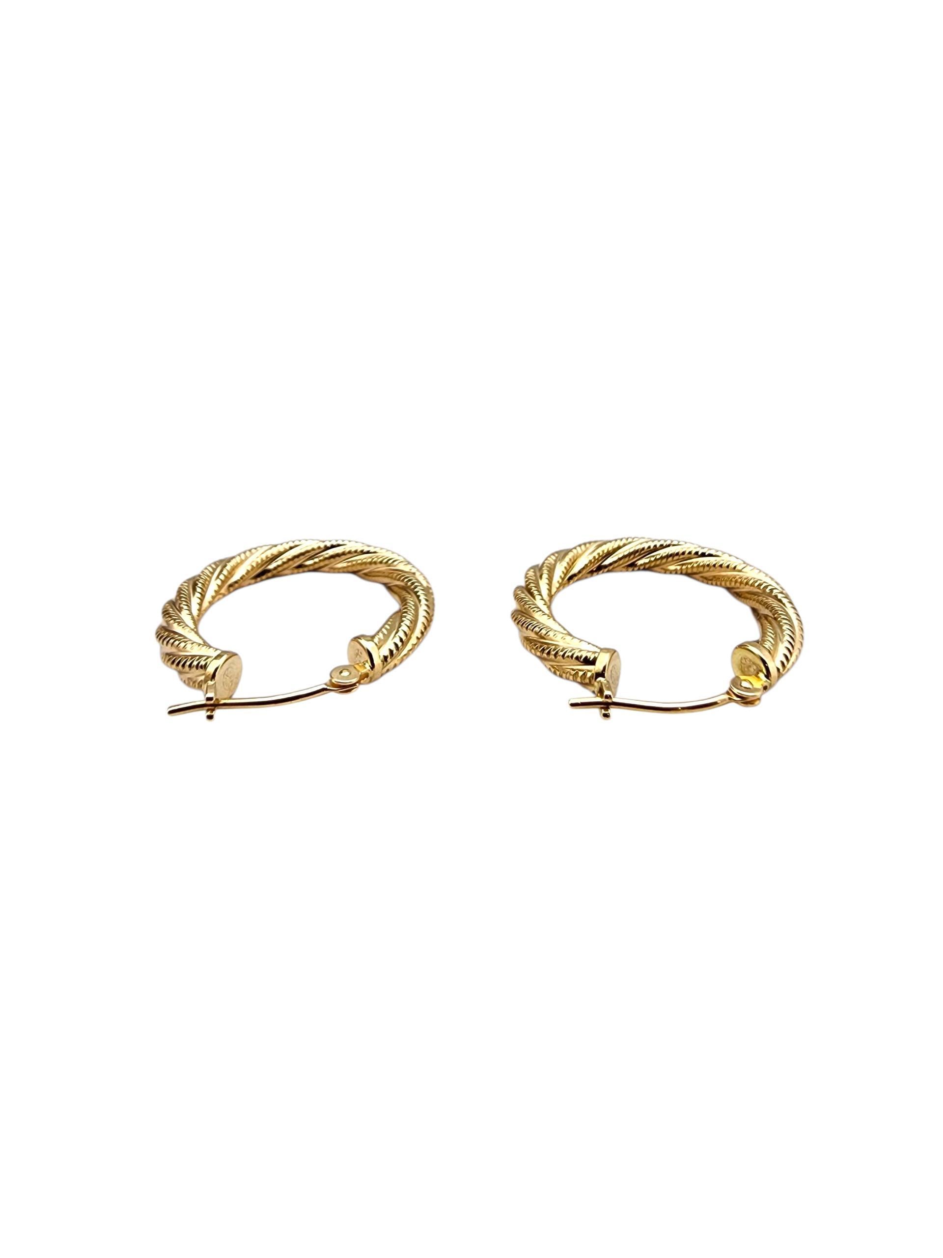 Pendientes de aro de cuerda retorcida de oro amarillo de 14 quilates #22710 en venta 1