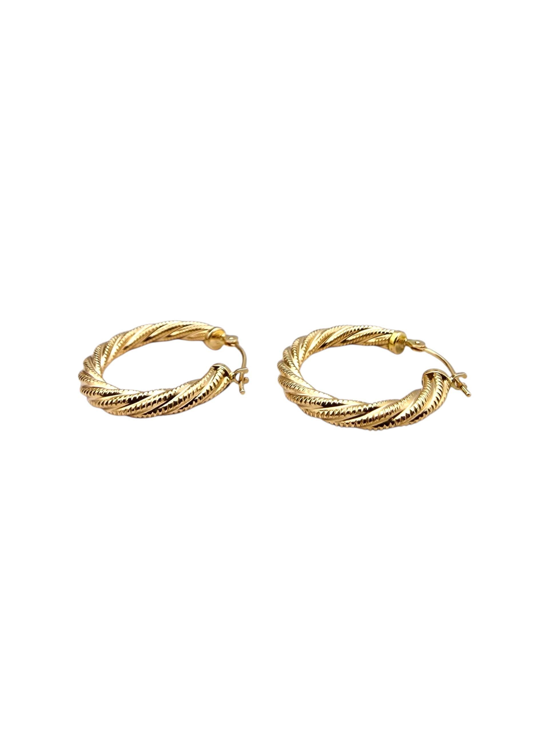 Pendientes de aro de cuerda retorcida de oro amarillo de 14 quilates #22710 en venta 2