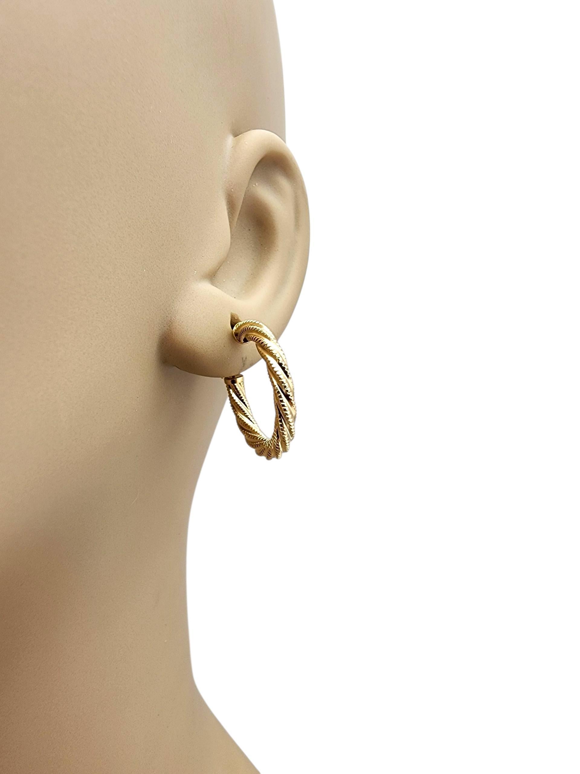 Pendientes de aro de cuerda retorcida de oro amarillo de 14 quilates #22710 en venta 4