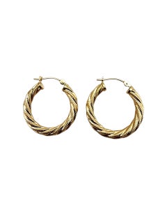 14K Yellow Gold Twisted Rope Hoop Earrings #22710