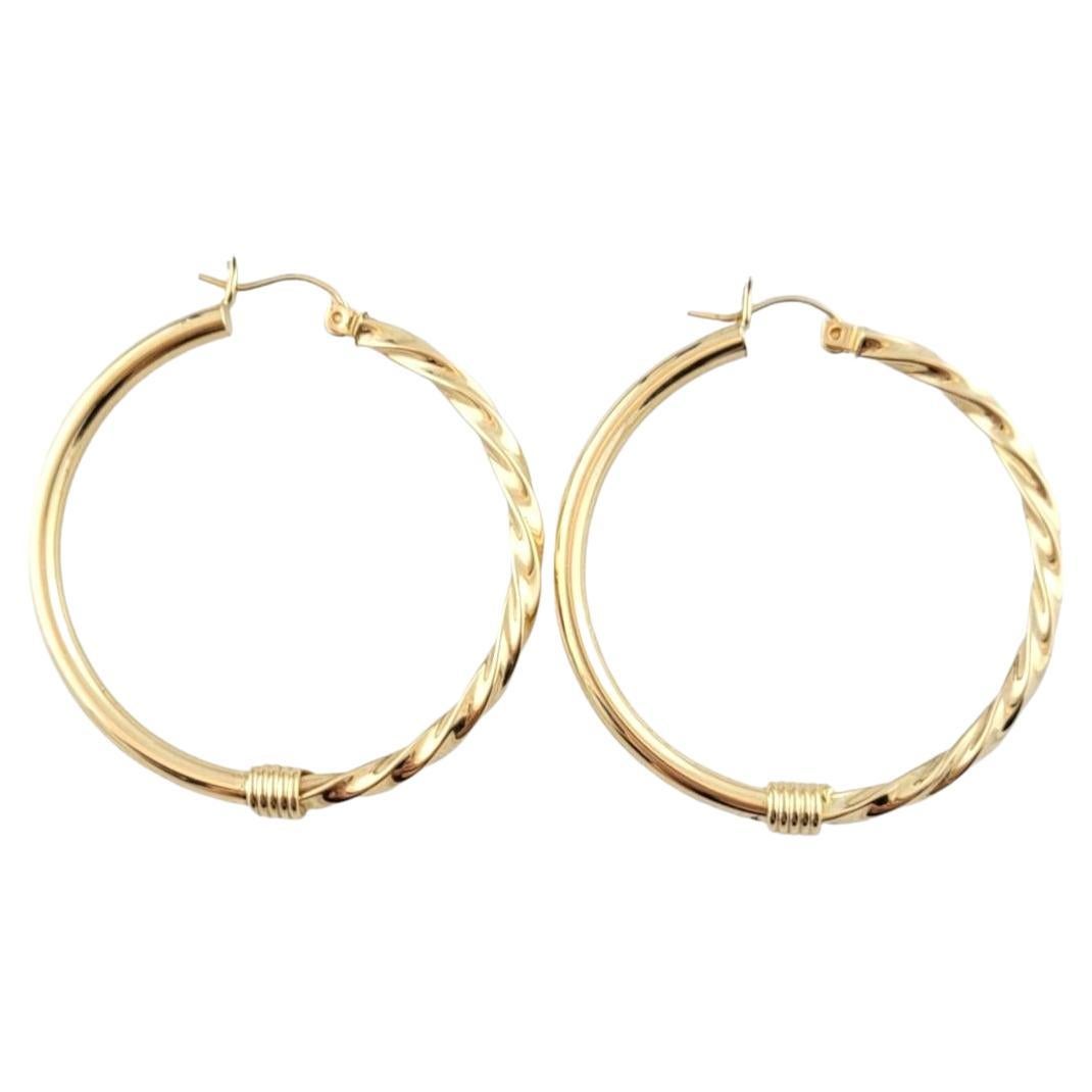 14K Yellow Gold Twisted/ Smooth Hoop Earrings #16139