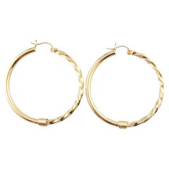 14K Yellow Gold Twisted/ Smooth Hoop Earrings #16139