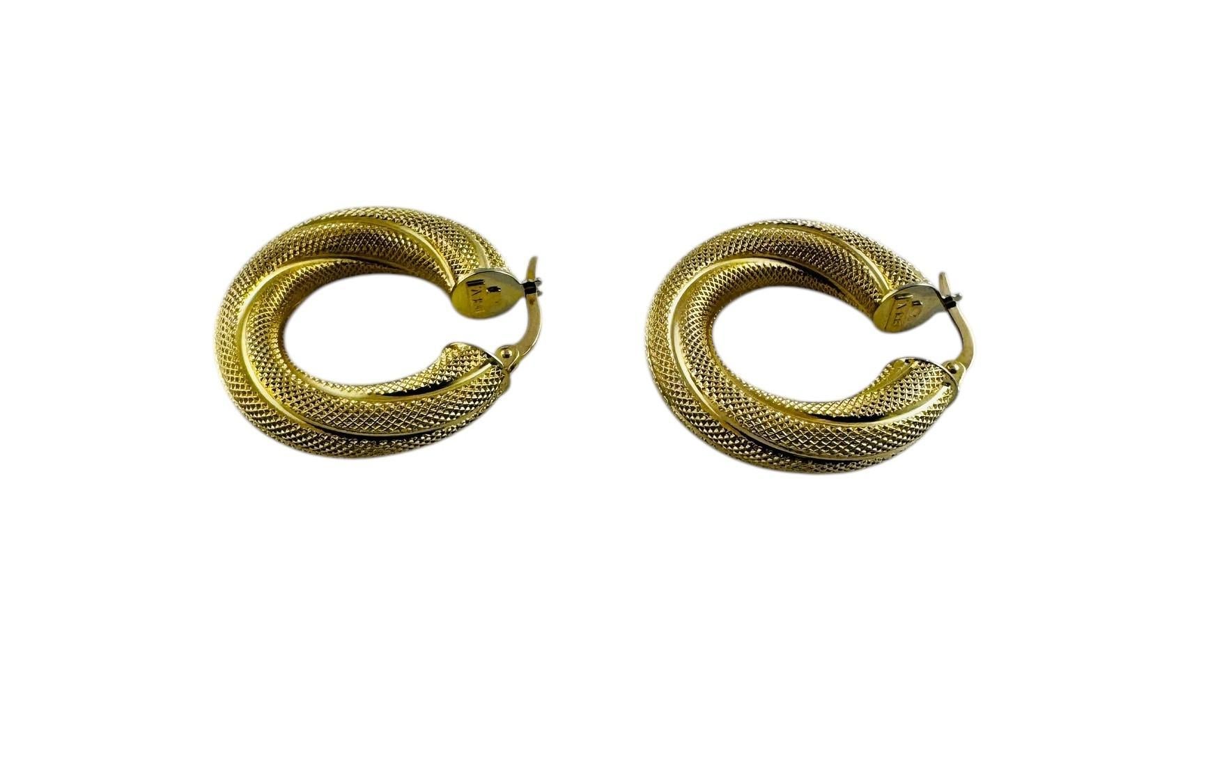 Contemporary 14K Yellow Gold Twisted Textured Hoop Earrings #20680 For Sale