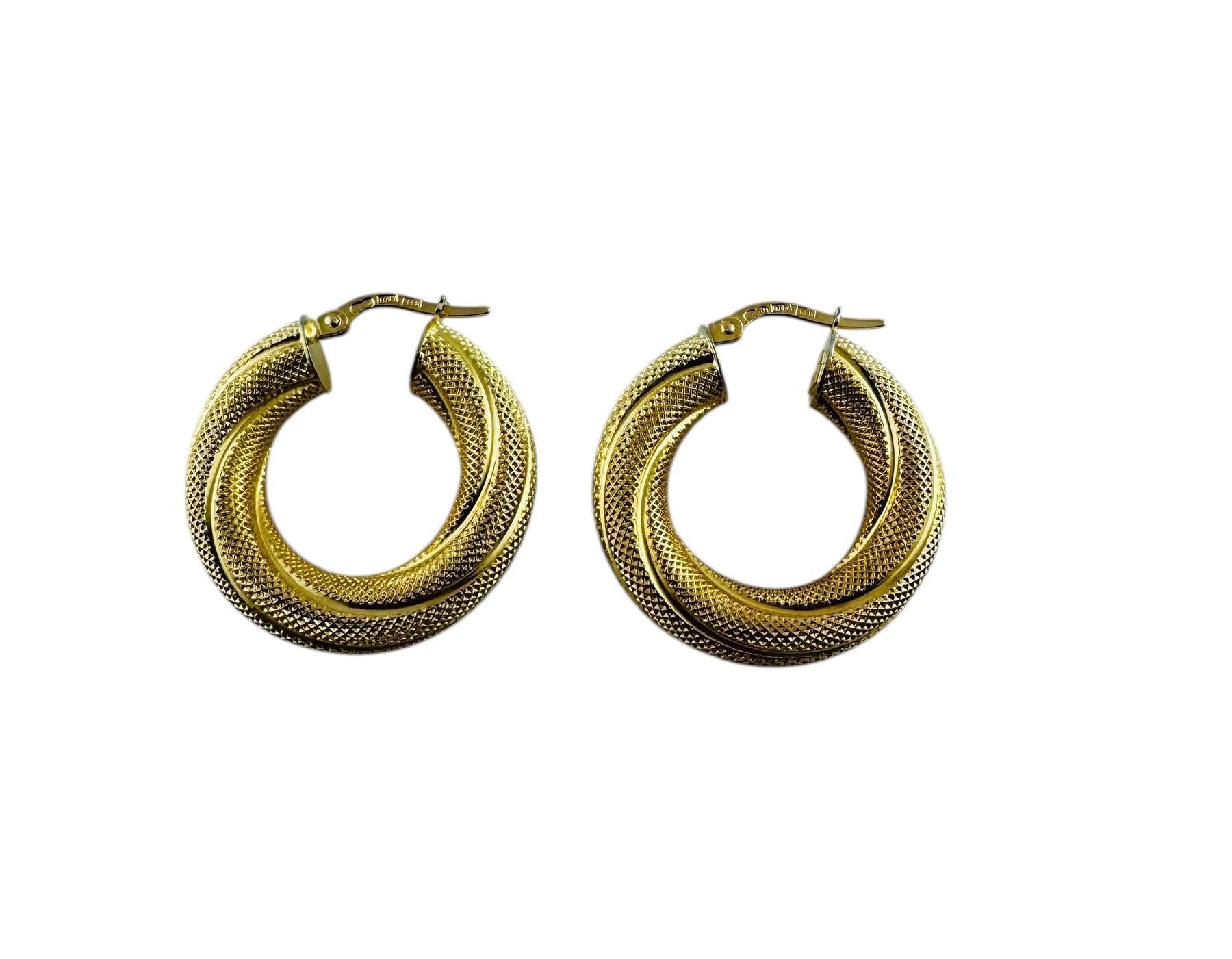14K Yellow Gold Twisted Textured Hoop Earrings #20680 For Sale 1