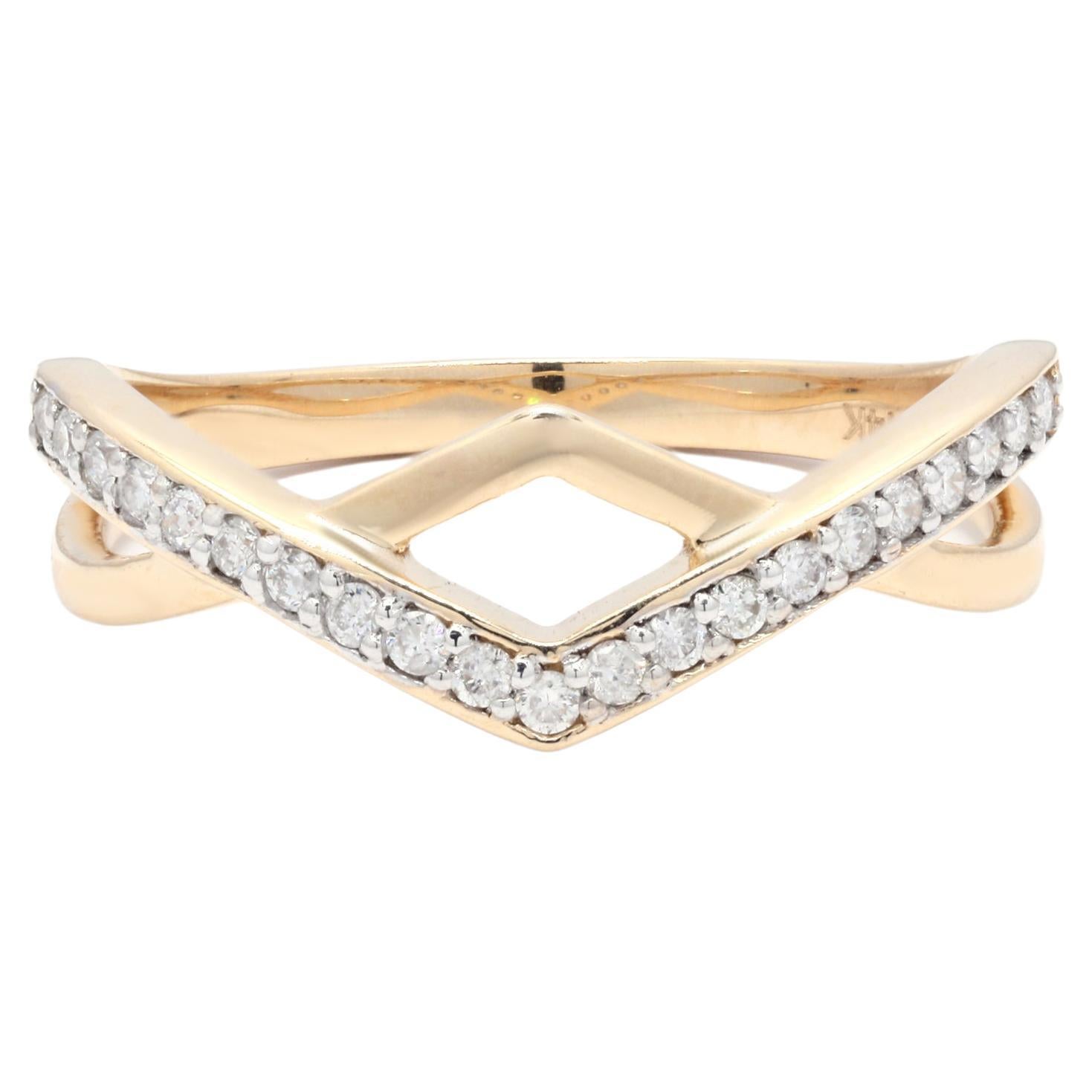 For Sale:  14K Yellow Gold Twisted Chevron Diamond Ring for Women