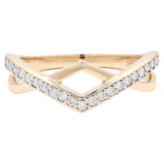 14K Yellow Gold Twisted Chevron Diamond Ring for Women