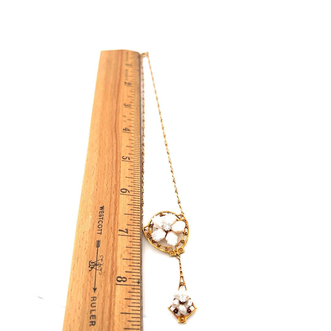 14K Gelbgold Gedrehte Weizenkette Perle & 0,32 Karat Diamant Halskette im Angebot 2