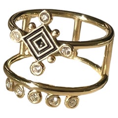 14K Yellow Gold Two Band Diamond Ring sz 5