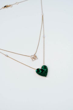 14K Yellow Gold Two-Layer Pendant Necklace with Malachite Heart