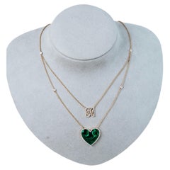 14K Yellow Gold Two-Layer Pendant Necklace with Malachite Heart