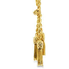 14k Yellow Gold Two Layered 2mm Rope Chain with Tassels Necklace