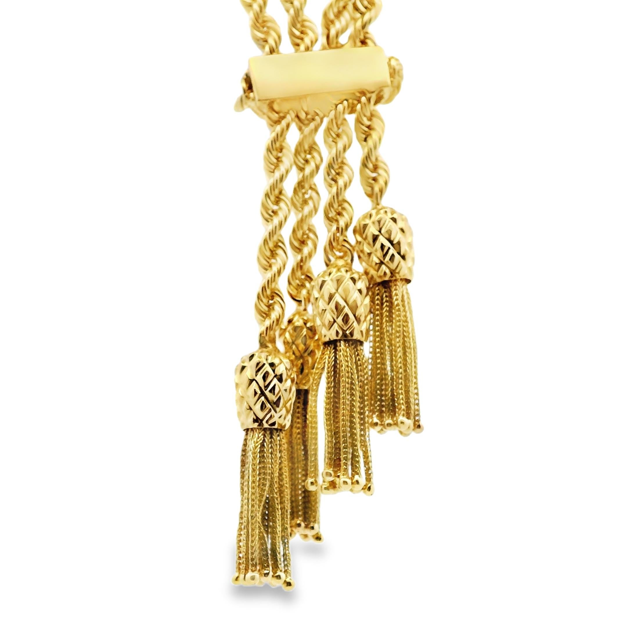 Moderno Collana a due strati in oro giallo 14k con catena a corda da 2 mm e nappine in vendita