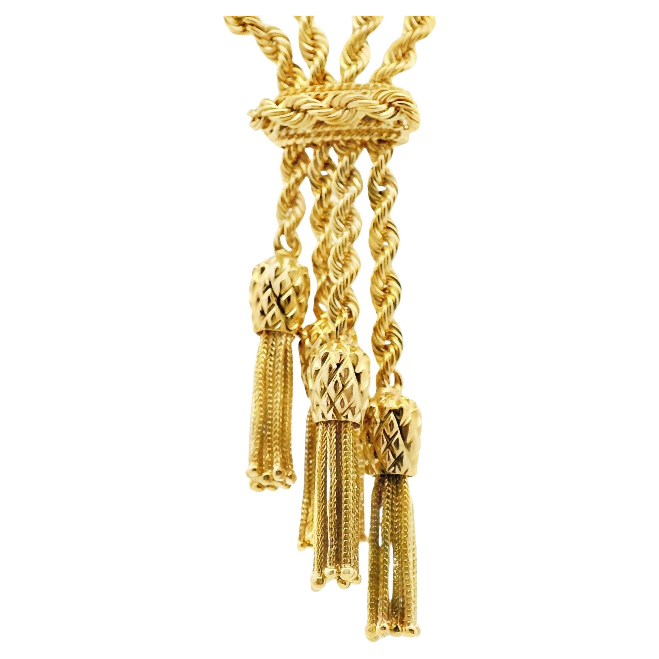 Collier en or jaune 14k à deux couches de chaînes de corde de 2 mm avec glands
