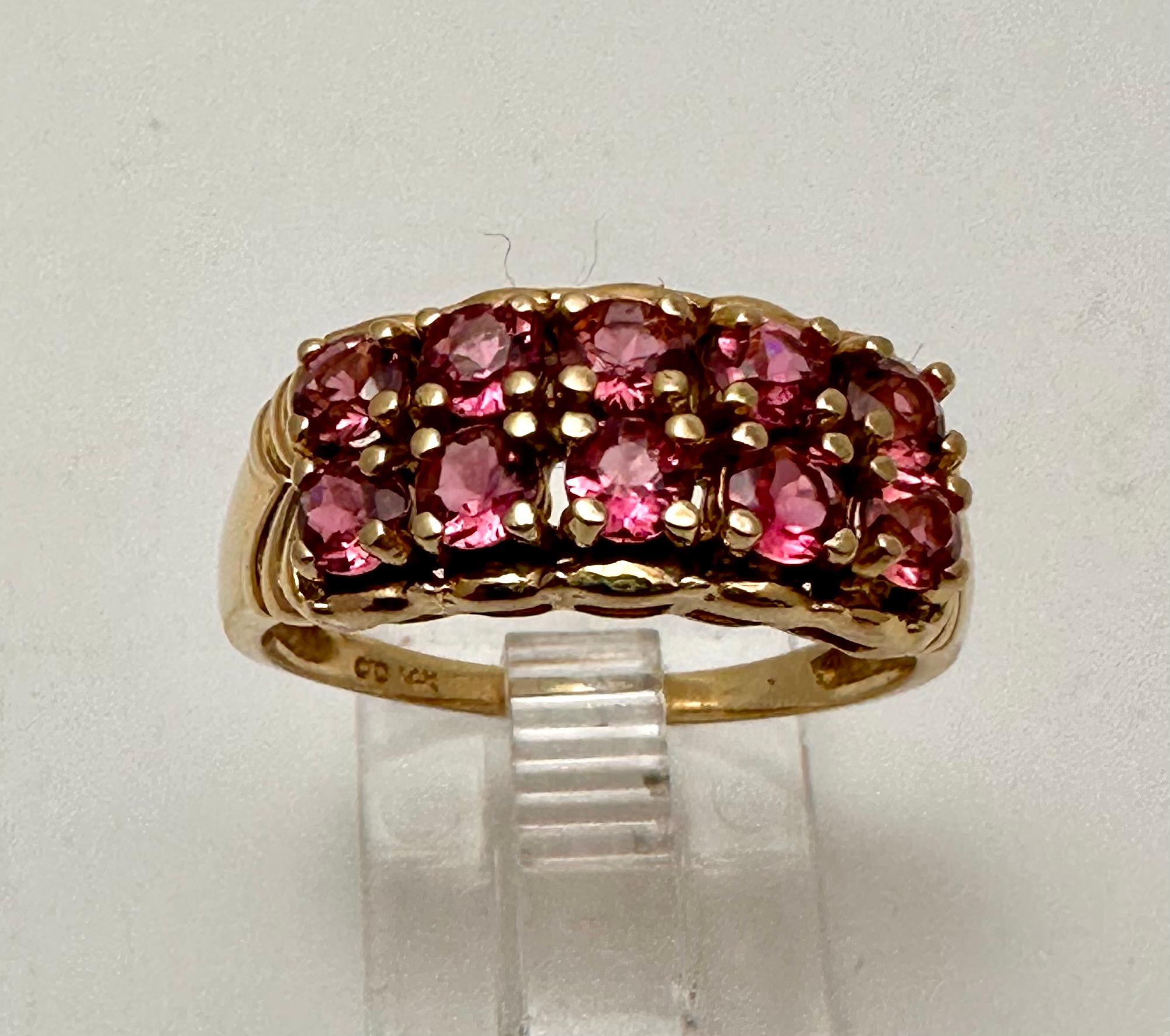 14k Yellow Gold ~ Two Rows of Rubies ~ 3mm Round Shape Ruby Ring Size  7 1/4 In New Condition For Sale In Las Vegas, NV