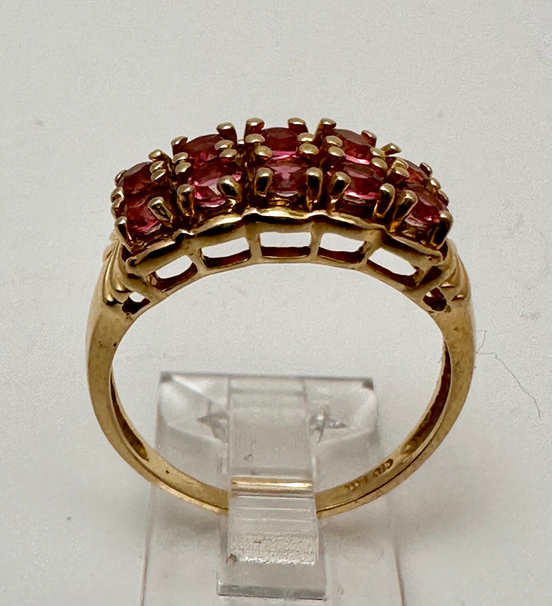 Women's 14k Yellow Gold ~ Two Rows of Rubies ~ 3mm Round Shape Ruby Ring Size  7 1/4 For Sale