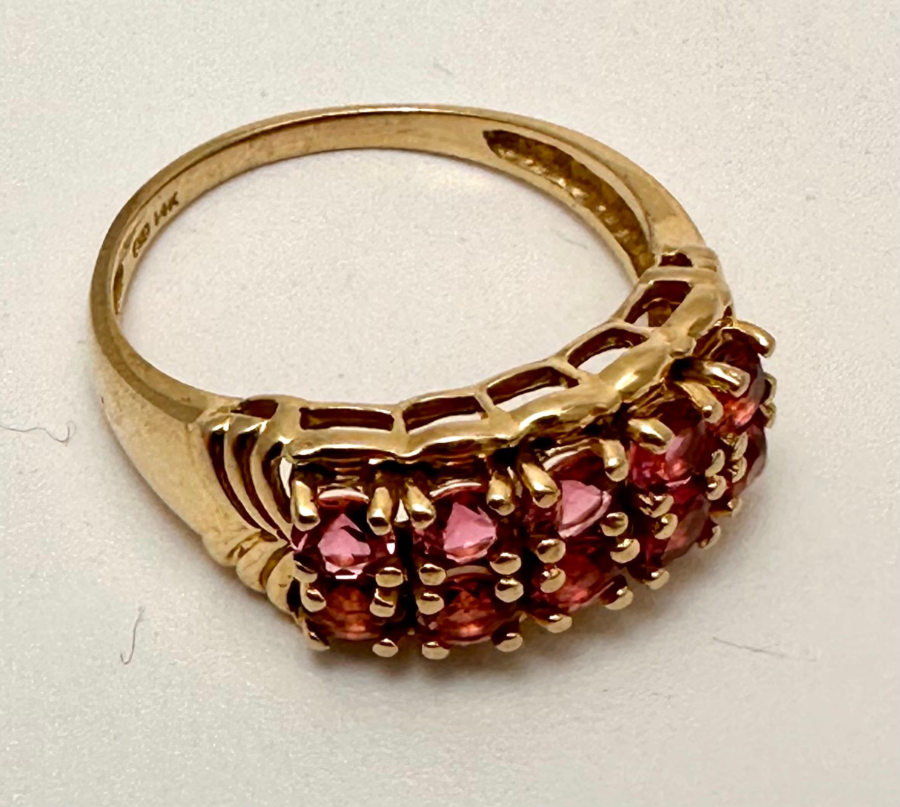 14k Yellow Gold ~ Two Rows of Rubies ~ 3mm Round Shape Ruby Ring Size  7 1/4 For Sale 2