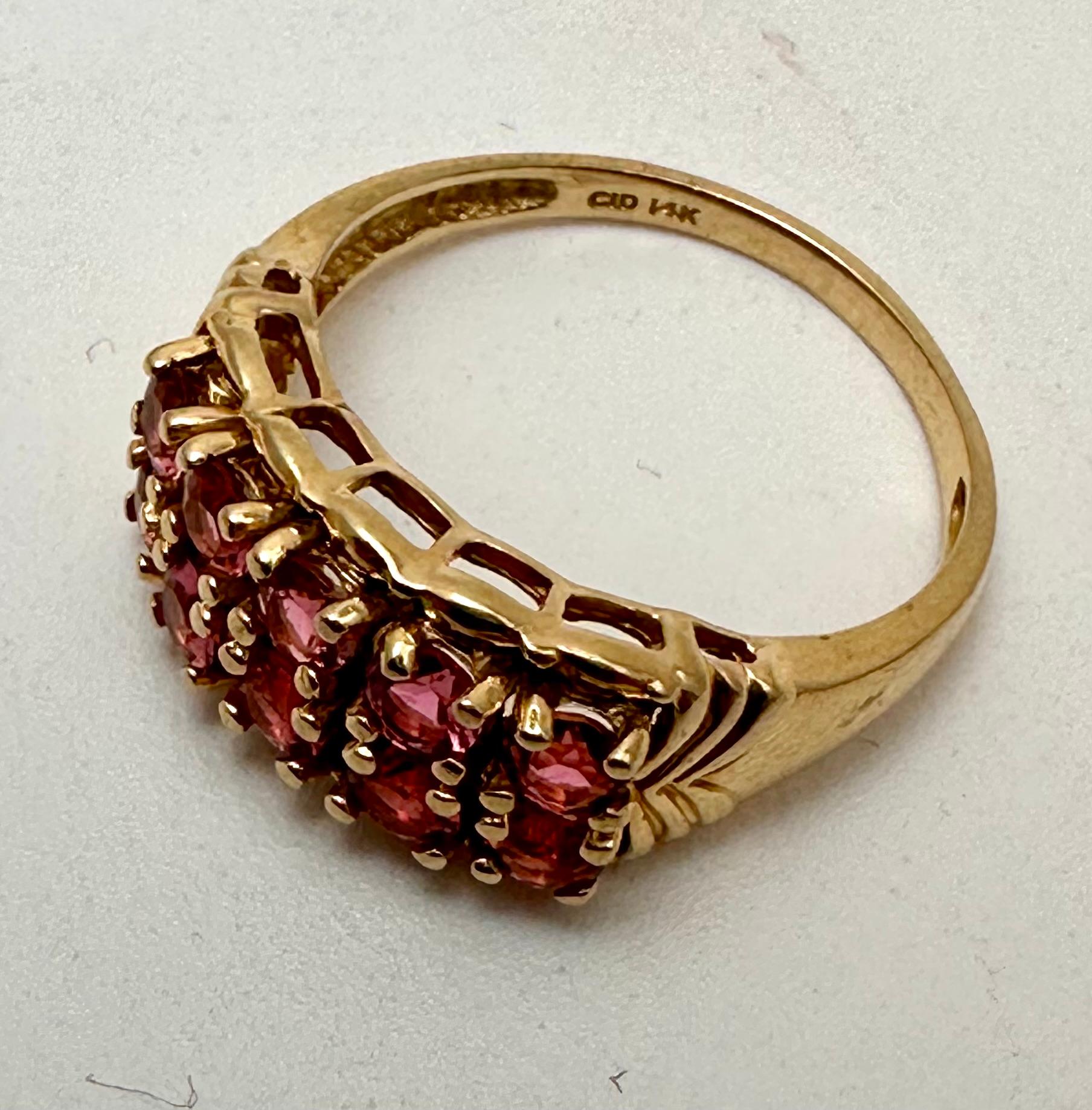 14k Yellow Gold ~ Two Rows of Rubies ~ 3mm Round Shape Ruby Ring Size  7 1/4 For Sale 3