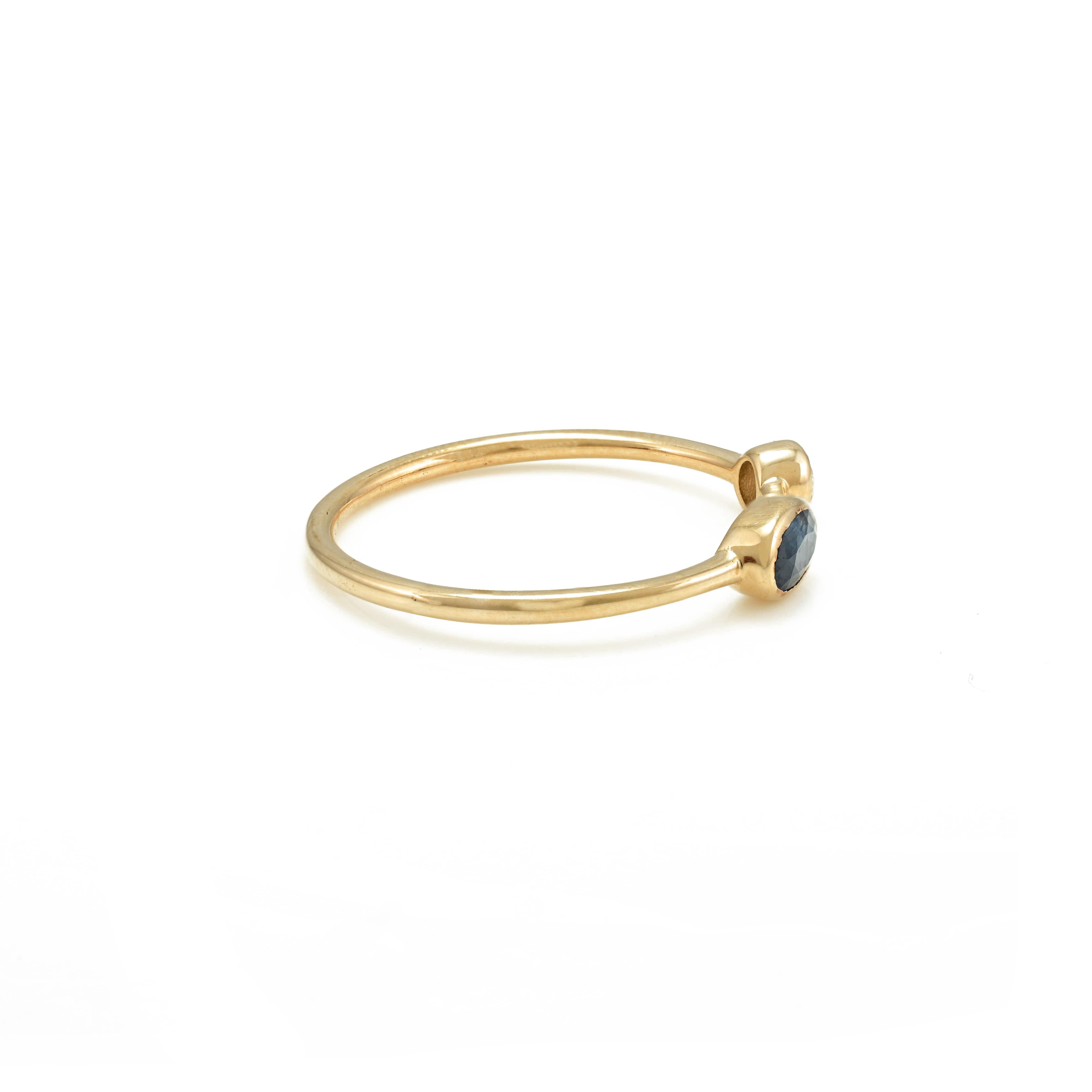 For Sale:  14k Solid Yellow Gold Dainty Blue Sapphire and Diamond Everyday Ring 2
