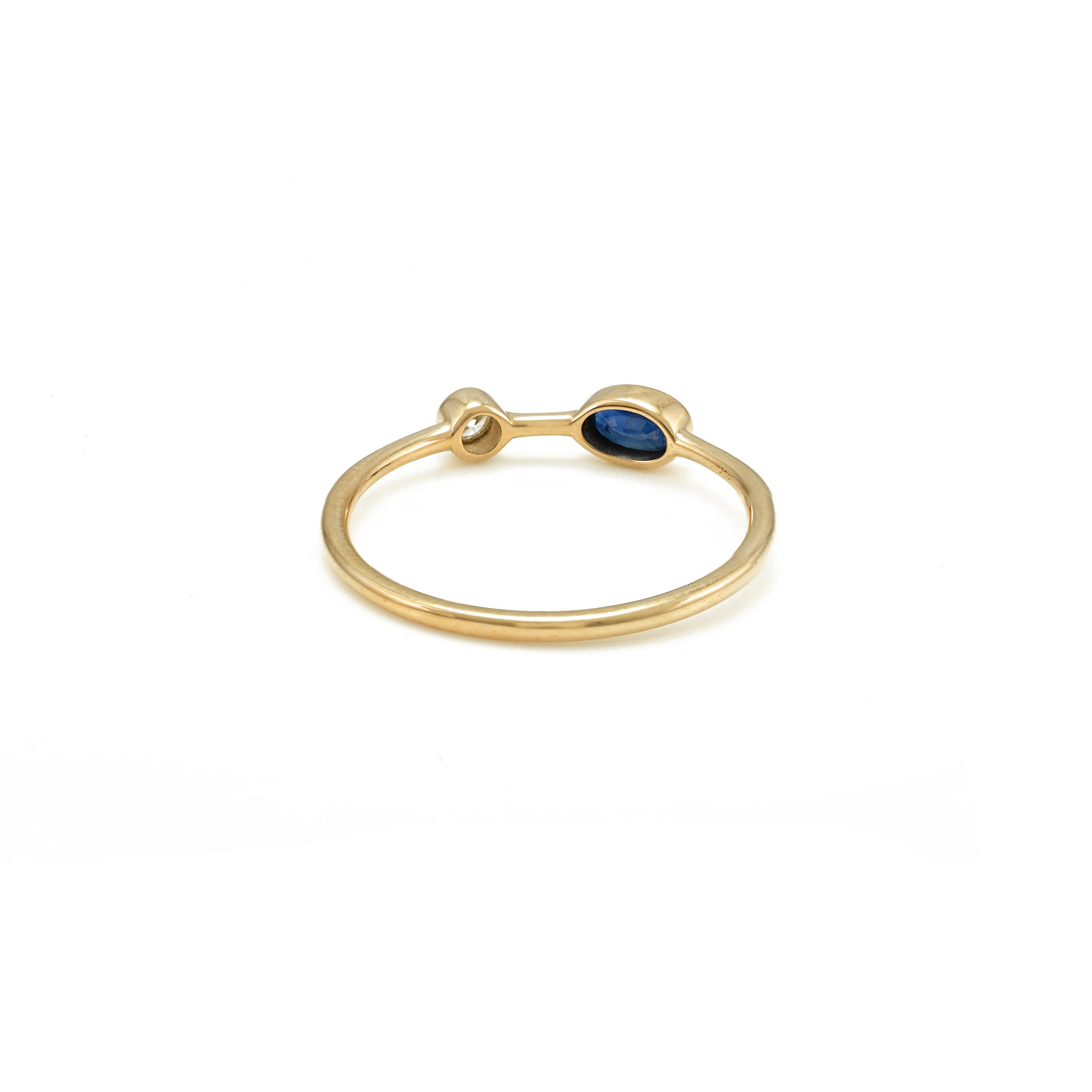 For Sale:  14k Solid Yellow Gold Dainty Blue Sapphire and Diamond Everyday Ring 3