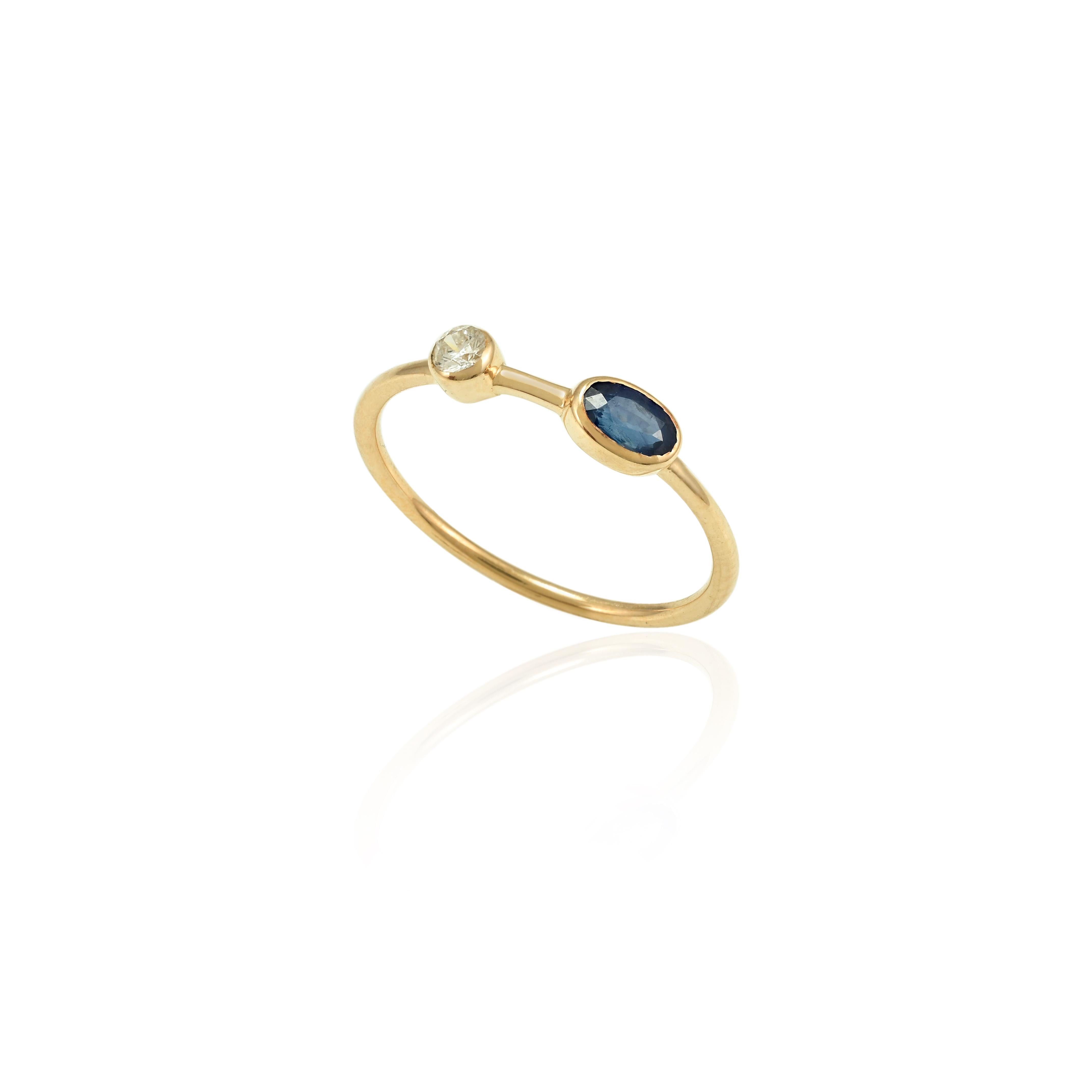 For Sale:  14k Solid Yellow Gold Dainty Blue Sapphire and Diamond Everyday Ring 4