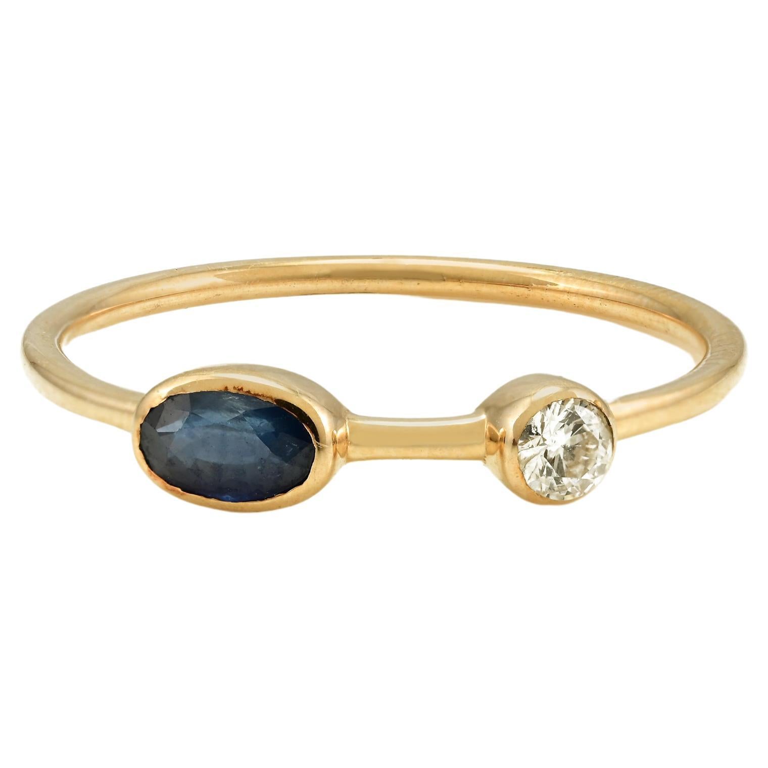 For Sale:  14k Solid Yellow Gold Dainty Blue Sapphire and Diamond Everyday Ring