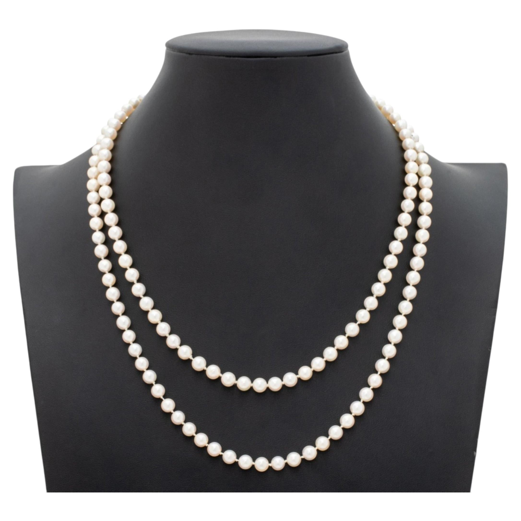 Collier moderne à deux rangs en or jaune 14 carats avec perles de culture
