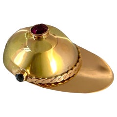 14K Yellow Gold Two-Tone Baseball Cap Charm with Gemstones