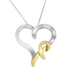 14K Yellow Gold Two-Tone Heart Shaped Pendant Necklace in Sterling Silver