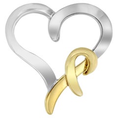 14K Yellow Gold Two-Tone Heart Shaped Pendant Necklace in Sterling Silver