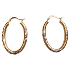 14K Yellow Gold Two-Tone Oval Hoop Earrings #17518
