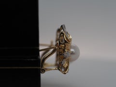 14k Yellow Gold Two Tone Pearl and Diamond Earrings