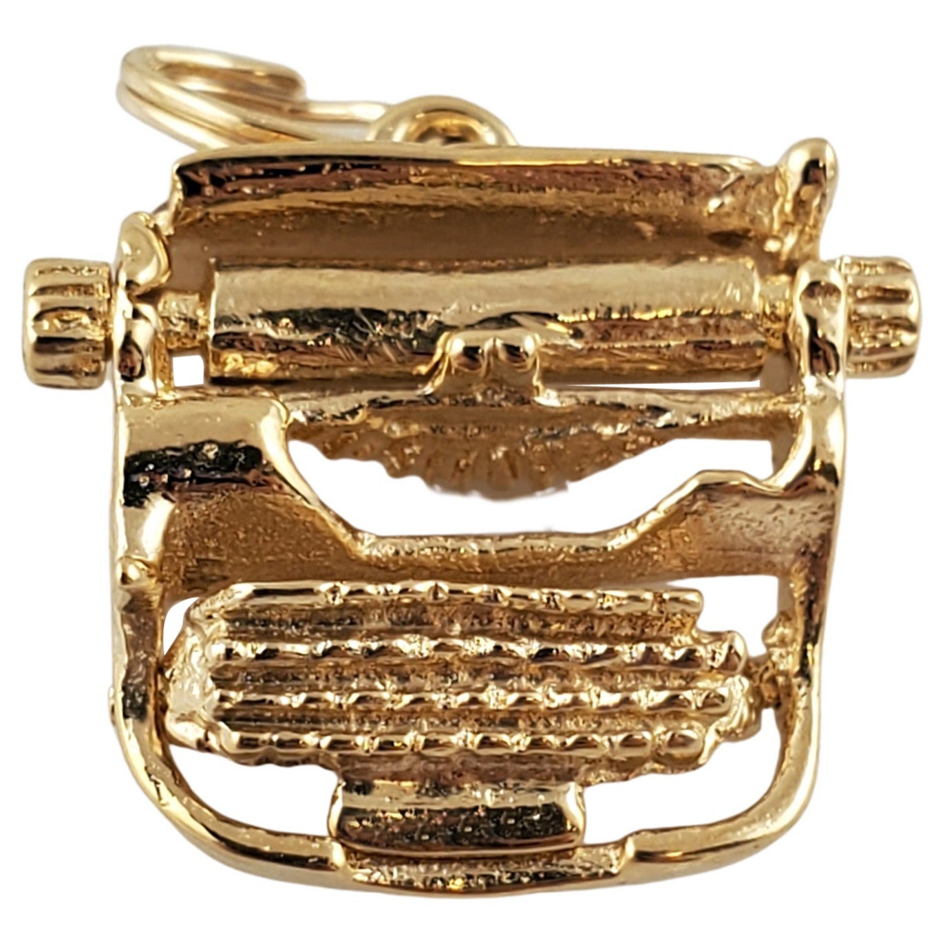 14K Yellow Gold Typewriter Charm Pendant with Movable Carriage