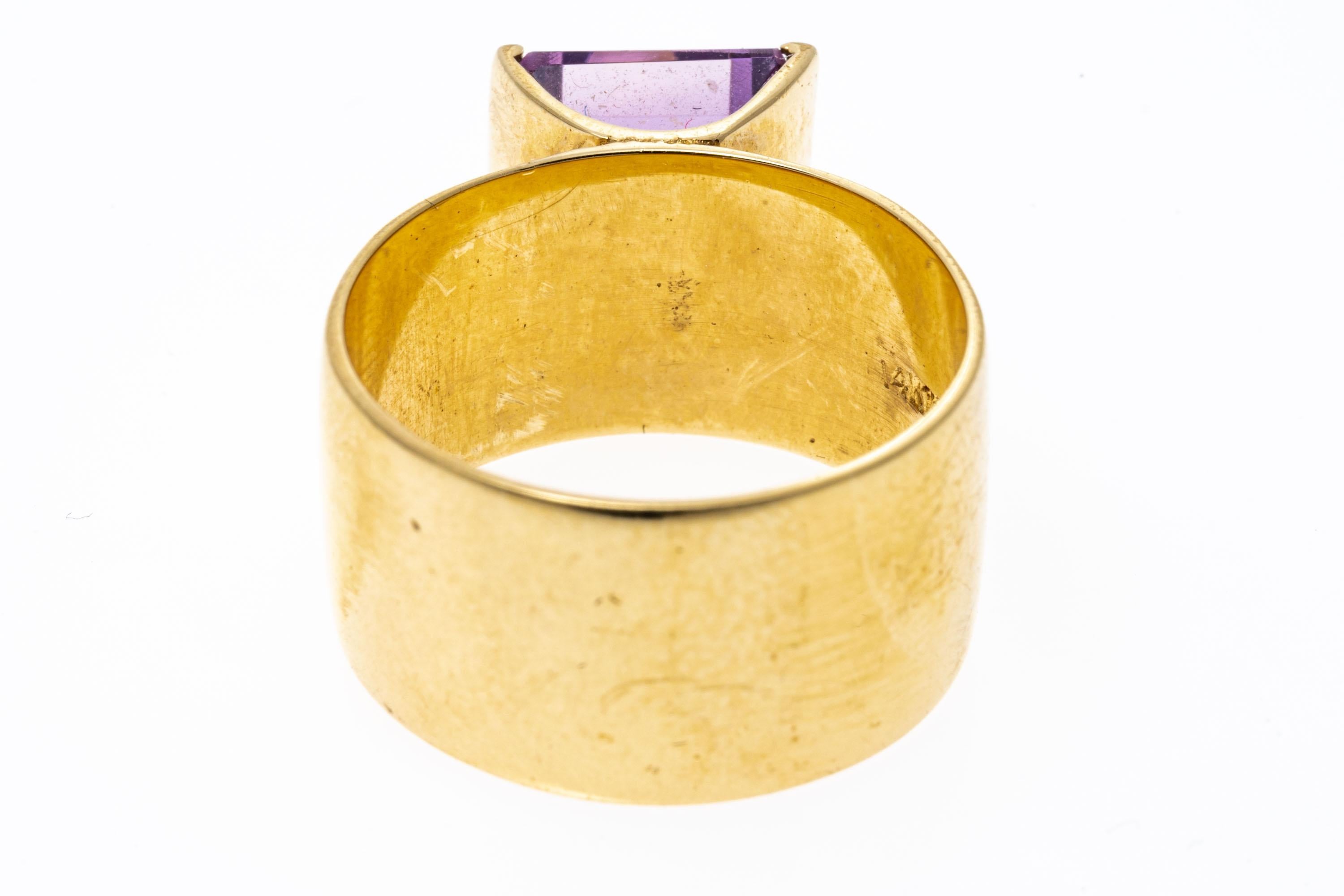 Women's 14k Yellow Gold Ultra Contemporary Wide Ring Set with Rectangular Amethyst Top For Sale
