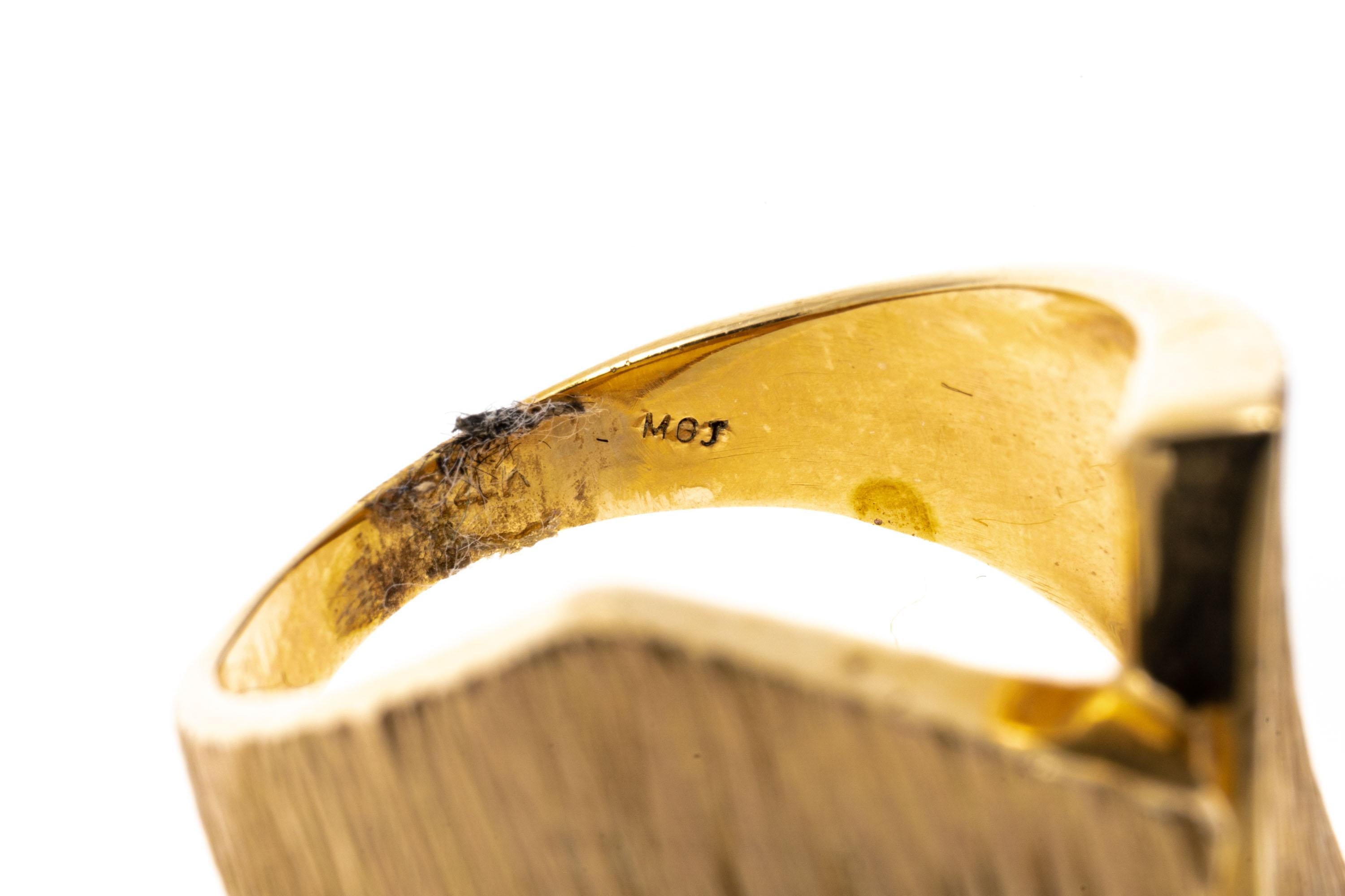 14k Yellow Gold Ultra Wide Bark Finished Ring with CZ Brilliant For Sale 2