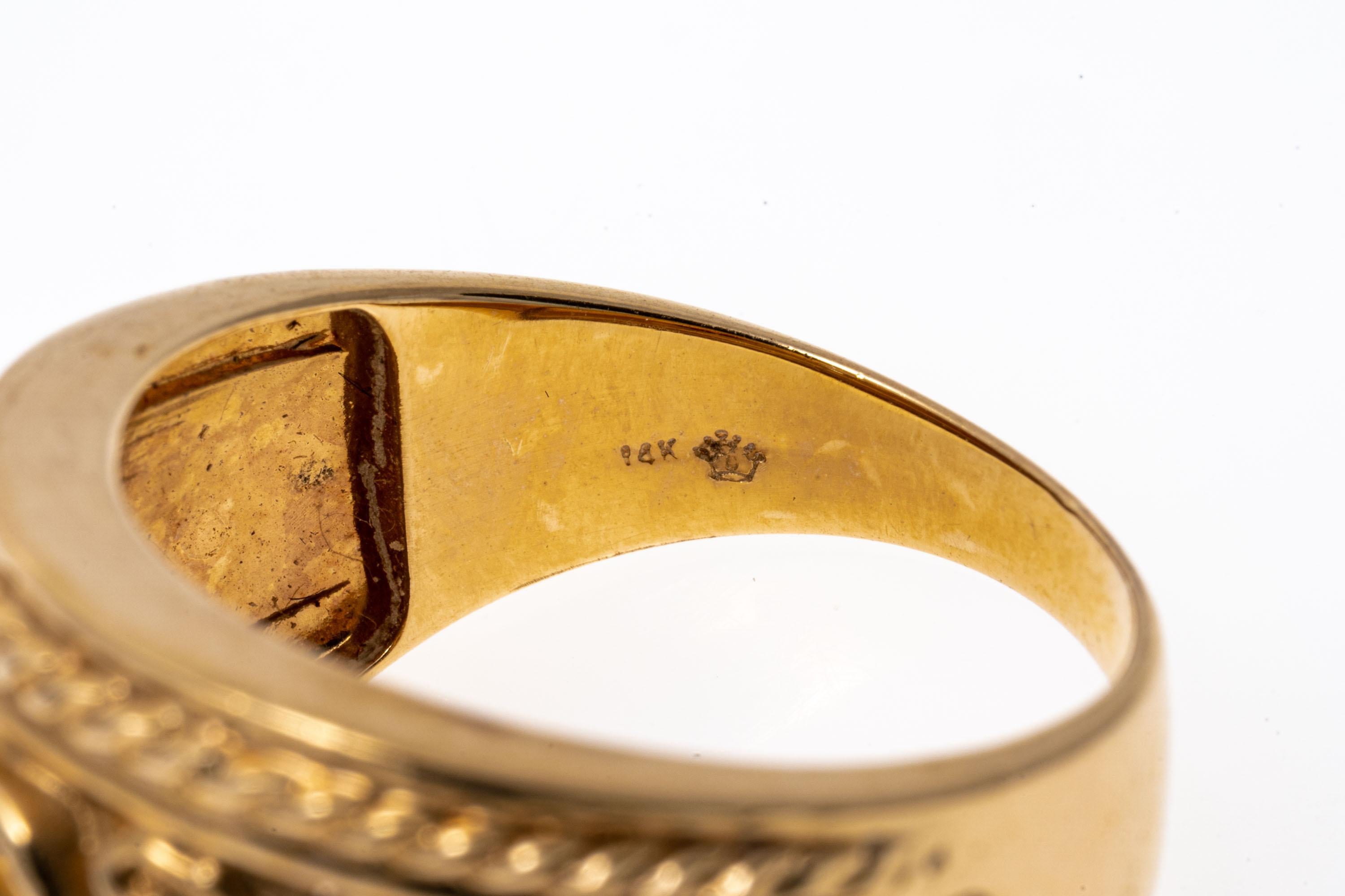 14 Karat Gelbgold Kuppelring mit ultra breitem Granat und Citrin (Neoetruskisch)