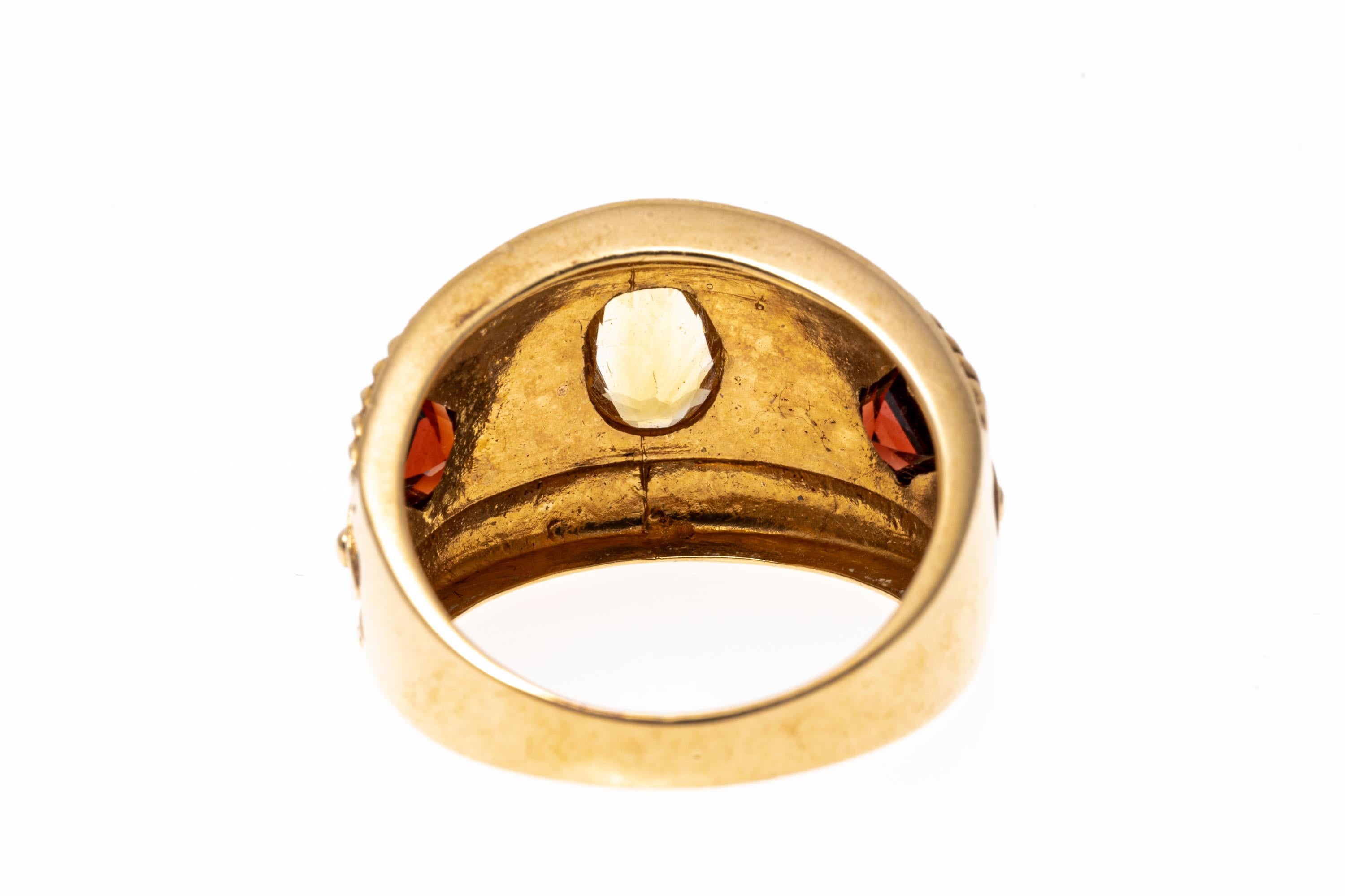 14 Karat Gelbgold Kuppelring mit ultra breitem Granat und Citrin Damen