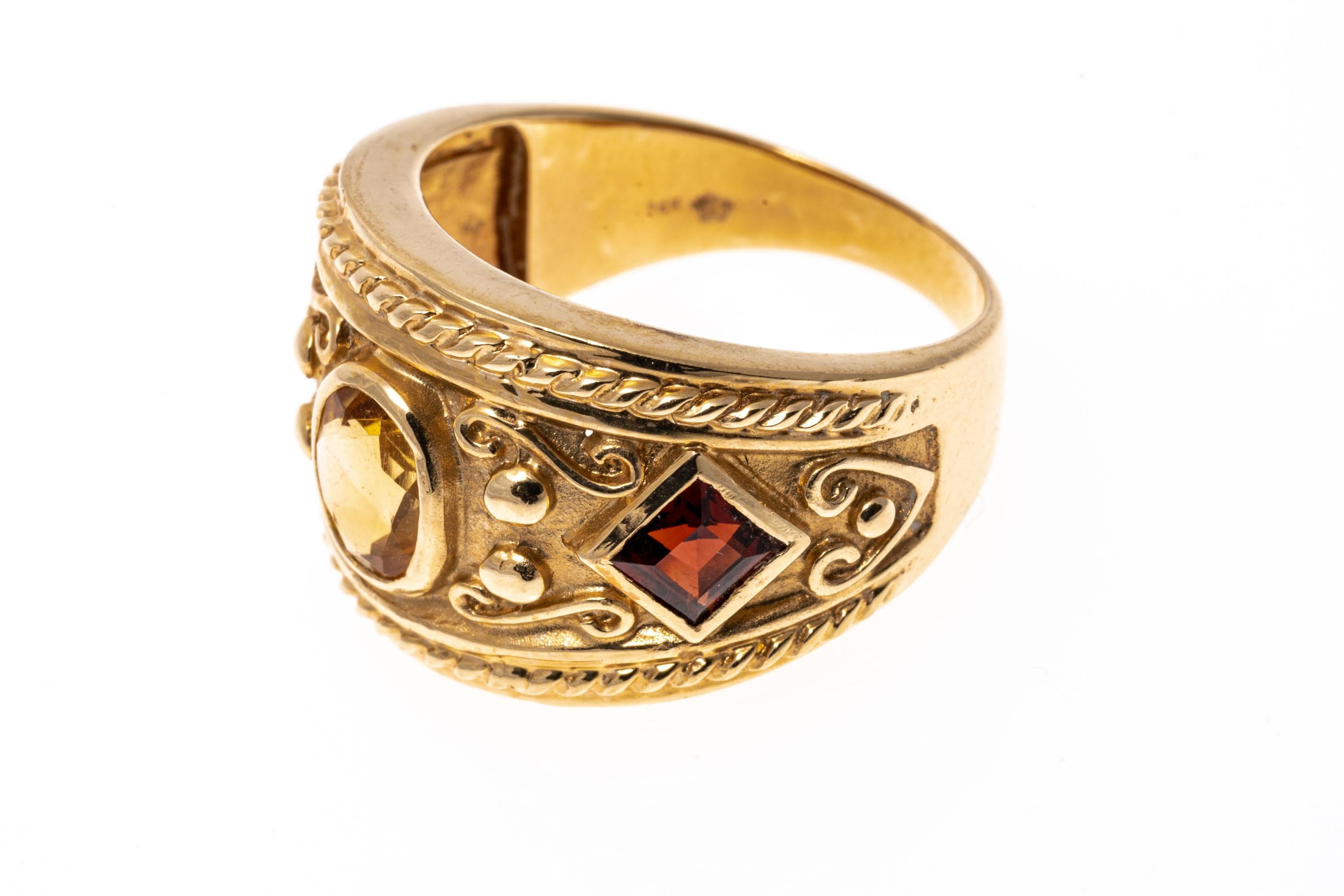 14 Karat Gelbgold Kuppelring mit ultra breitem Granat und Citrin 2
