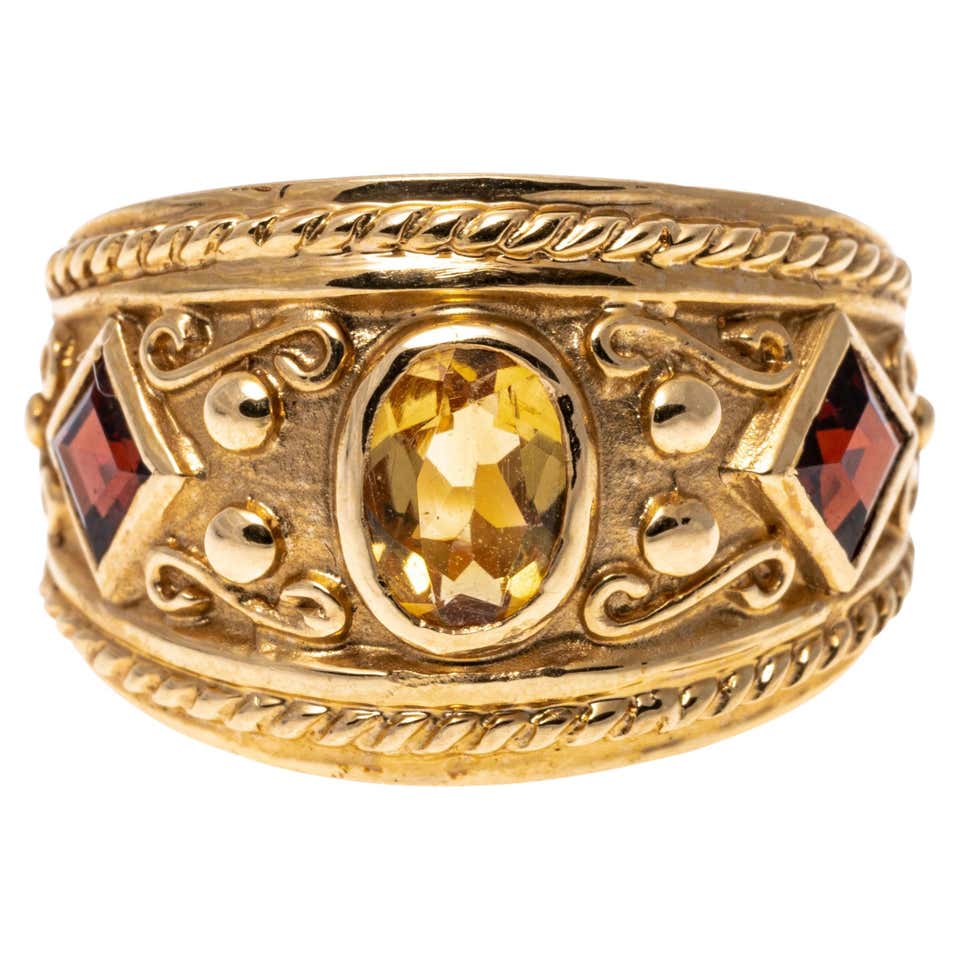 14 Karat Yellow Gold Garnet, Amethyst and Peridot Ring For Sale at ...